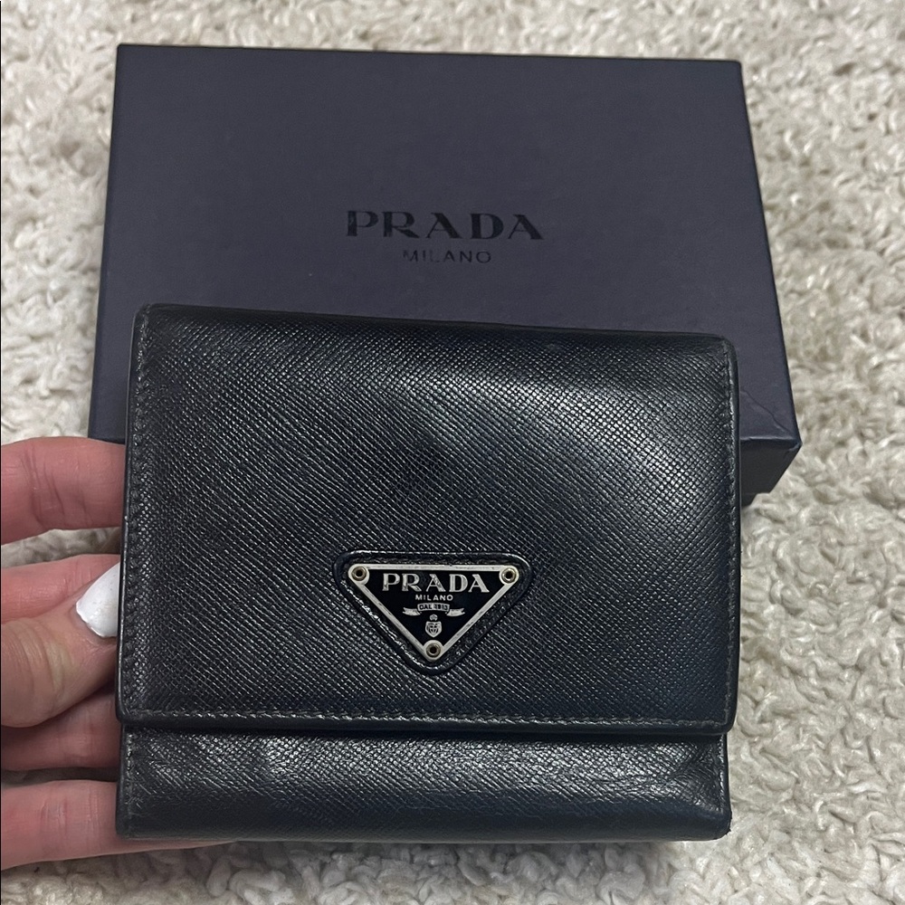 Prada Black Saffiano Leather compact Wallet with Prada Box!